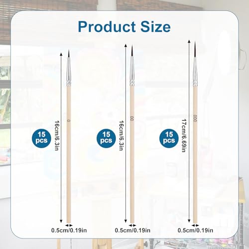 45pcs Tiny Detail Paint Brushes, 3 Sizes Fine Tip Detailing Paintbrush #0#00#000 Small Thin Liner Miniature Brush Set Mini Micro Paint Brushes for Watercolor Crafts Painting Lovers Acrylic Art