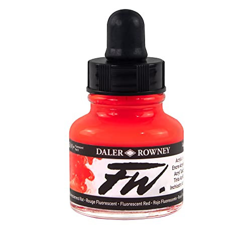 Daler-Rowney FW Artists Ink Fluorescent Red, 1 oz Bottle, Pigment Acrylic Drawing Ink, Waterproof Lightfast Formula for Calligraphy, Illustration, Airbrush - color: Fluorescent Red