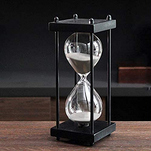 SAMLONG Large Hourglass Timer 60 Minute, Black Wooden Sandglass, White - color: 60 Min White Sand