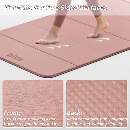HAHE Foldable Yoga Mat 74"Lx32"Wx1/3"Thick, Folding Exercise Mats - color: Bright Pink