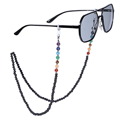 TUMBEELLUWA Reiki 7 Chakra Stone Beads Eyeglasses Chain for Women Men - color: Black-1