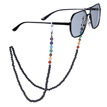 TUMBEELLUWA Reiki 7 Chakra Stone Beads Eyeglasses Chain for Women Men - color: Black-1