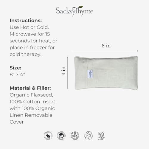 Sacksy Thyme Organic Linen Eye Pillow - Lavender & Flaxseed for Relaxation, Yoga, Stress Relief - Microwavable Heating Pad & Cool Compress - Made in USA - Gifts for Meditation - color: Natural (Unscented)