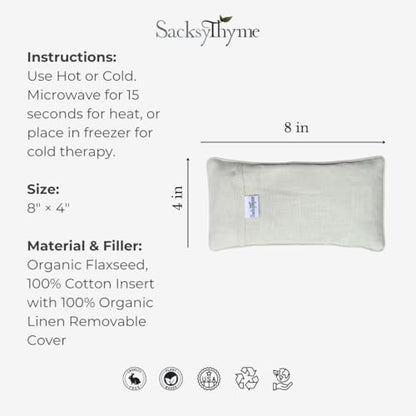 Sacksy Thyme Organic Linen Eye Pillow - Lavender & Flaxseed for Relaxation, Yoga, Stress Relief - Microwavable Heating Pad & Cool Compress - Made in USA - Gifts for Meditation - color: Natural (Unscented)