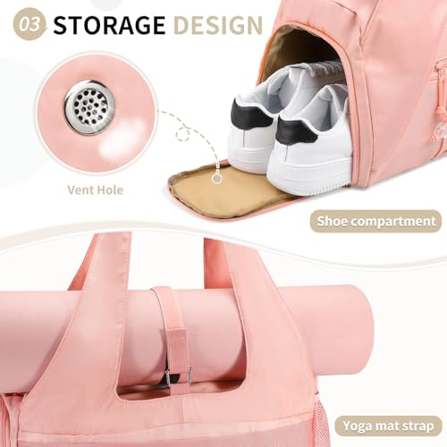 Small Gym Bag for Women with Shoe Compartment 35L, Pink - color: Pink