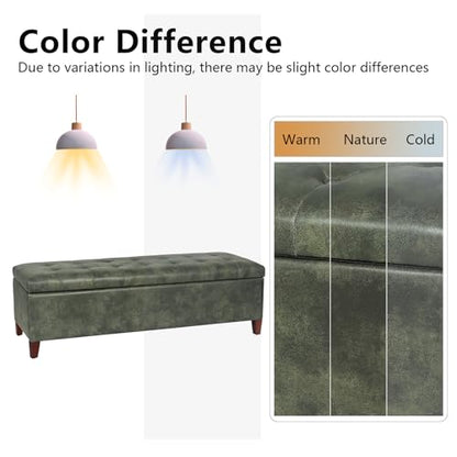 Joveco Storage Ottoman Bench, 51 Inch Tufted Leather Rectangle Bench for End Foot of Bed, Bedroom, Living Room, Deep Green - color: 51", Deep Green