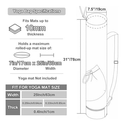 ESVAN Yoga Mat Bag with Multi Pockets Drawstring Yoga Mat Carrier Pilates Exercise Multi-Functional Storage Bag - color: Linen Black Beige