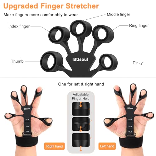 Grip Strength Trainer Kit with Hand Gripper Strengthener, Finger Exerciser, Forearm Workout Ring, Double-Sided Finger Stretcher(Gripster) and Stress Relief Ball