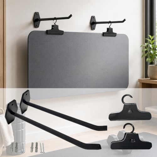 Heavy Duty Yoga Mat Holder Wall Mount & 2 Clip - for All Yoga Pilates | Yoga Mat Holder, Hanging Exercise Mat Storage Rack for All Fitness Mats, Space Saving(<20 lbs)