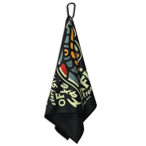 RokFit Gym & Golf Towel – Multi-Use, Quick-Dry, Durable Utility Towel with Bold Graphic and Carabiner Clip (Rise Stronger, Strike of Fate) - color: Rise Stronger With Every Strike of Fate