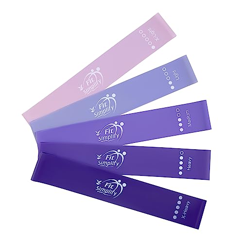 Fit Simplify Resistance Loop Exercise Bands with Instruction Guide and Carry Bag, Set of 5 - color: Purple