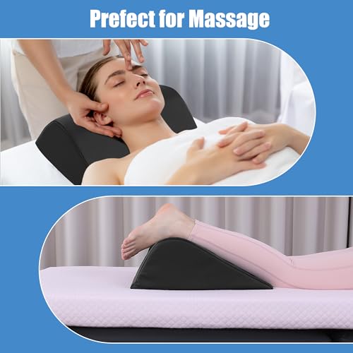 HOMBYS Wedge Bolster Pillow for Legs,Knee Wedge Pillow for Massage Table,Triangle Massage Bolsters for Under Legs,PU Leather Waterproof Foam Tatoo Pillow (Wine Red) (Black, 16"x16"x6") - size: 16"x16"x6"