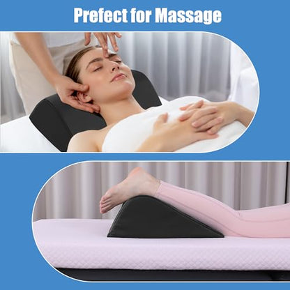 HOMBYS Wedge Bolster Pillow for Legs,Knee Wedge Pillow for Massage Table,Triangle Massage Bolsters for Under Legs,PU Leather Waterproof Foam Tatoo Pillow (Wine Red) (Black, 16"x16"x6") - size: 16"x16"x6"