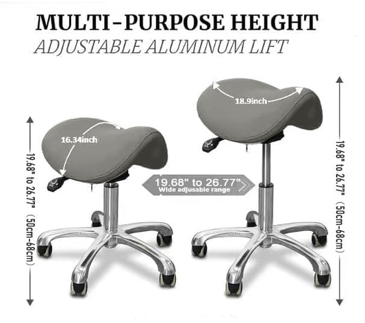 Ergonomic Saddle Chair,Heavy-Duty Rolling Stool with Wheels | 500lbs|Adjustable Height |360° swivel Silent PU casters|For Massage,Salon, barber ,tattoo,Spa ,Drafting,Clinic, Lab, Office - color: Grey