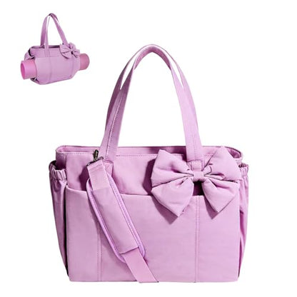 Gosect Women’s Crush Bow Puffer Tote Bag, Water Resistant Laptop Travel Yoga Work Bag - color: Pink