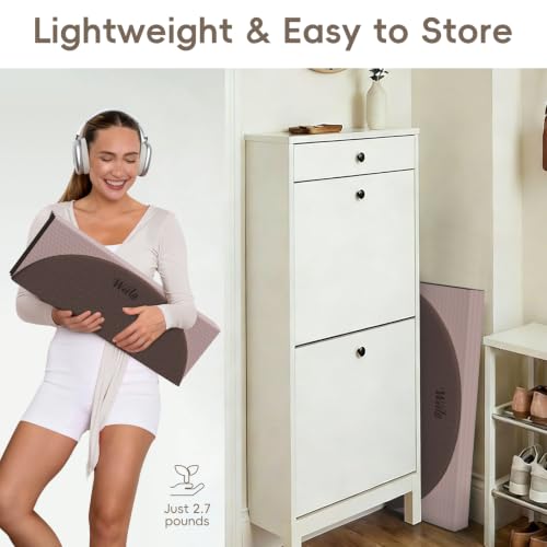 WeiLa Foldable Yoga Mat,10mm Extra Thick,Extra Long (75"x26") for Women&Men - color: Brown &Bamboo Cream