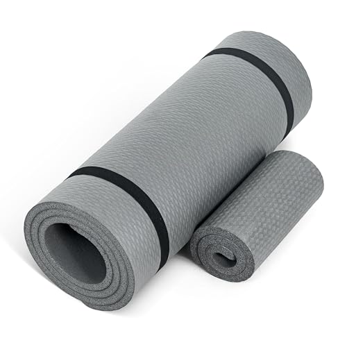 CAP Barbell 1/2-Inch High Density Exercise Yoga Mat with Strap | Multiple Options - color: Gray, style: Yoga Mat w/Knee Pad