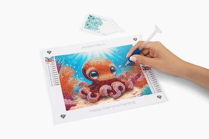 Modern Merch Small Diamond Art Packs Owl Octopus & Dragonfly, Animal Diamond Dots for Adults, Jewel Art Painting Kits, Mini Gem Arts and Crafts for Adults, Round Drill 3 Pack Partial Drill - color: Owl Dragonfly Octopus