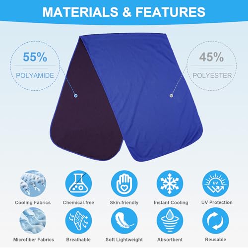 4 Pack Cooling Towels for Neck and Face(40"x12"), Cooling Neck Wraps, Ice Towel for Hot Weather, Soft Breathable Gym Towel, Cool Towel for Workout, Camping, Yoga, Sport, Running - color: Royal Blue/Gray/Light Blue/Lake Blue