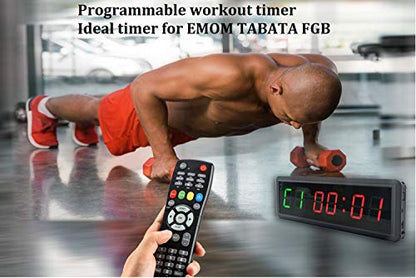 Gym Timer Clock Digital Interval Tabata Workouts Fitness Wall Small with Remote Home Garage Office Jujitsu School Referee Studio Church Service (Two Green+Four Red 1.5") - color: Two Green+four Red 1.5"