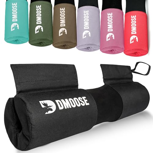 DMoose Fitness Barbell Pad for Hip Thrust, Squat & Lunges - Non-Slip Thick Foam Cushion for Neck and Back Support with Two Straps - Hip Thrust Pad for Leg Day - Fits All Olympic Bars and Smith Machine - color: Black Covered