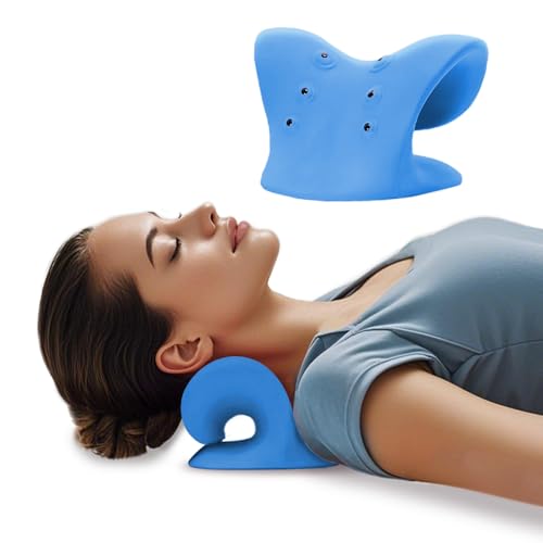 통증 완화를 위한 마그네틱 테라피 지압이 있는 목 스트레처, 목 및 어깨 이완, 척추 지압 베개, 목 곡선 복원 (블루) - color: 블루.
