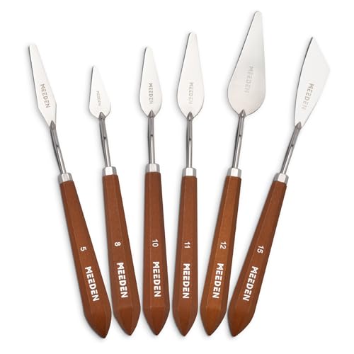 MEEDEN Artist Palette Knife Set: 6Pcs Stainless Steel Art Scraper Pallet Knives with Wooden Handle - Art Supplies for Oil Acrylic Colors Mixing - style: 6pcs-B
