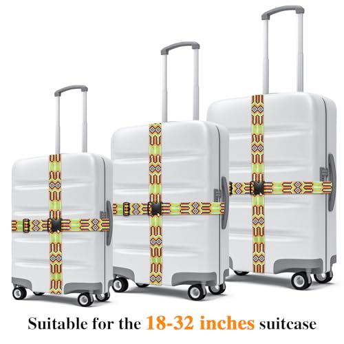 6 Pieces Luggage Straps Patterned Luggage Strap Suitcase Straps Luggage Belt Adjustable Travel Luggage Belt Strap with Quick Release Buckle, 2 inches Wide by 72 inches Long (Folk Style) - style: Folk Style