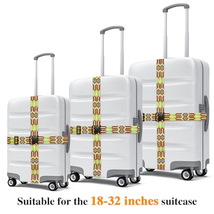 6 Pieces Luggage Straps Patterned Luggage Strap Suitcase Straps Luggage Belt Adjustable Travel Luggage Belt Strap with Quick Release Buckle, 2 inches Wide by 72 inches Long (Folk Style) - style: Folk Style