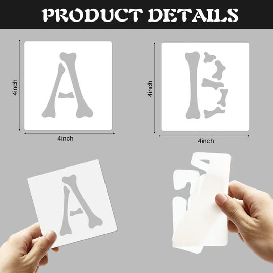 36 Pack Halloween Stencils 4 Inch Letter and Number Stencils for Painting | PET Bone Alphabet Templates with A to Z and 0 to 9 for Wood Signs Walls Chalkboards Fabric and DIY Crafts - color: Halloween Bones Style, size: 4 Inch