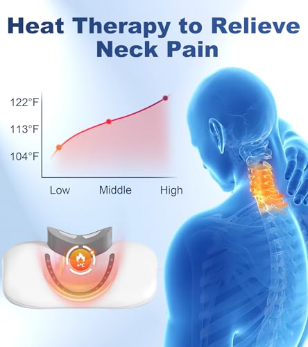 Neck Massage Pillow with Heat & Gentle Light, Contour Design for Relaxation | SOOTHING LIGHT & HEAT COMFORT,This Rupuqira heated neck massager for Neck,Shoulder and Jaw Relaxation, Home/Office Use, White