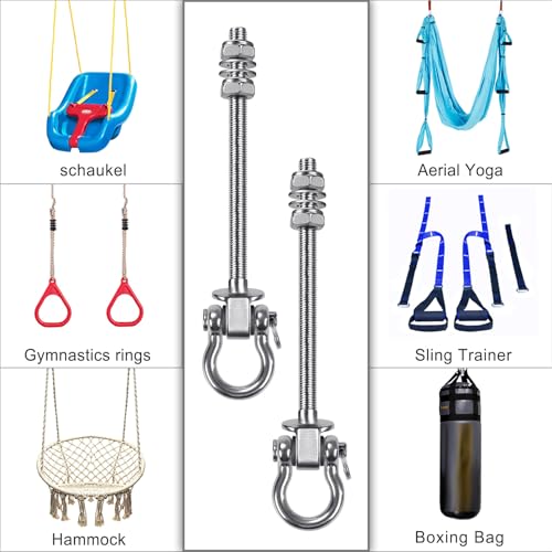 SELEWARE 2 Pcs Heavy Duty Bearing Swing Hangers Stainless Steel Swing Hooks | 7" x M2/5" Swing Bolt for Wood and Steel Beam, Swing Sets Hardware for Hammock, Yoga, Porch Swing, Heavy Bag, 1500LB Capacity - color: 2 Pack Bearing Hangers (7" X M2/5" Threade