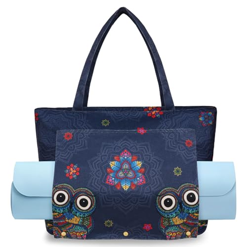 Yoga Mat Bag Yoga Bags and Carriers Fits All Your Stuff Yoga Tote Bag with Zipper Pocket Yoga Mat Carrier Pilates Bag Take in Out Mat Easily - color: Mandala Owl