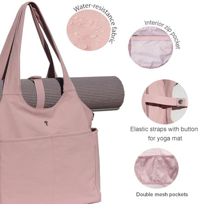 ESVAN Yoga Tote Bag Mat bag Women Shoulder Bags Carryall Tote for Travel Office Workout Gym Nurse Beach - color: Pinklish Purple