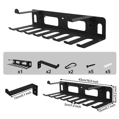 Multi-Purpose Gym Equipment Storage Rack, Stainless Steel Rack Holder Organizer Wall Mount with Screws Home Gym Organization Accessories for Foam Rollers Straps Jump Ropes Yoga Mat (Black)