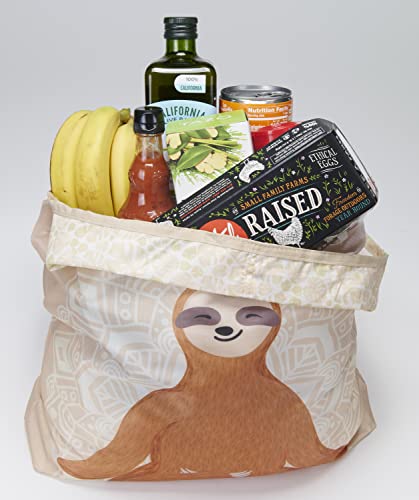 O-WITZ Reusable Grocery Bags | Vibrant Tote Bag For Groceries, Gym, Beach Gear, Toys & More | Washable Design With Large Handles For Maximum Convenience | Folds Into A Small Pouch, Sloth Yoga - color: Sloth Yoga
