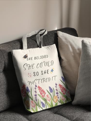 Aesthetic Canvas Tote Bag for Women with Inner Pocket - color: Graduation-flower
