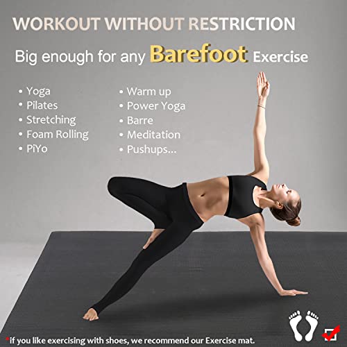 GXMMAT Large Yoga Mat 6'x4'/6'x6'(7mm) & 7'x5'(9mm) | Extra Thick Workout Mats for Home Gym &Garage Flooring,Comfortable Barefoot Non-Slip Wide Exercise Mat for Pilates,Stretching - color: Black Real, size: 6*6 FT