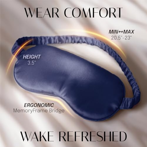 Silk Sleep Mask Eye Mask Blindfold with Double Layer Silk Filling and Elastic Strap for Full Night's Sleep, Travel and Nap, Soft Eye Cover Eyeshade with Luxury Bag and Ear Plugs by OLESILK (Navy Blue) - color: Navy