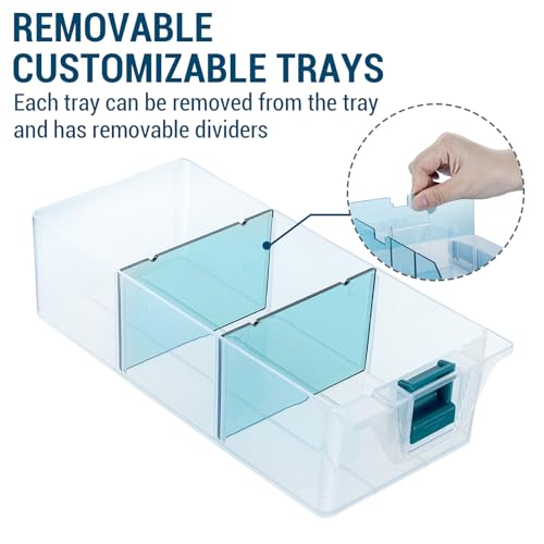 MyGift Single Stackable Tray, Add-on for 11 Inch Clear Arts & Crafts Storage Box with Blue Accents, 9 Compartment Sewing Supplies Organizer 3 Drawers and Removable Dividers - color: Clear& Blue (Add on Tray Only)