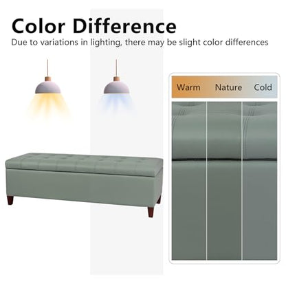 Joveco 51 Inch Storage Bench,Leather Tufted Storage Ottoman with Legs - color: 51", Gray Green