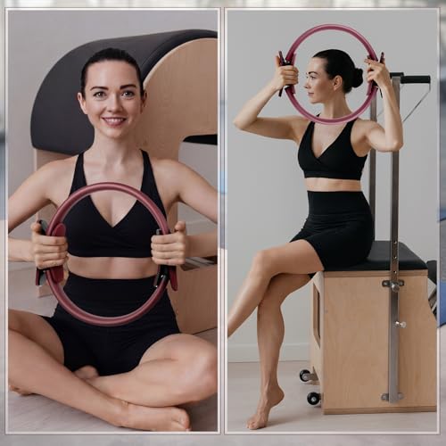 Syhood Pilates Ring 11. 81 Inch Pilates Circle Yoga Ring Magic Lightweight Flexible Workout Equipment for Fitness Physical Therapy Resistance Exercise Arms Legs - color: Light Brown