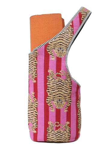 INDIAN CRAFT CASTLE Yoga Mat Bag | Tote Mat Bag | Sling Yoga Tote w/Large Side Pocket & Zipper Pocket | Yoga Mat Carrier Fits Most Size Mats - color: Pink Red
