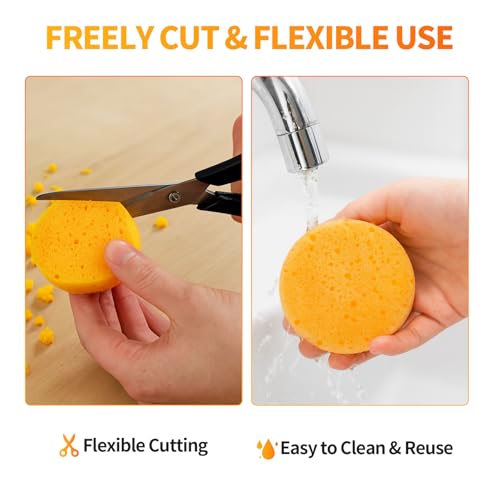 6 Pcs Pottery Sponges, 2.75 inch Yellow Round Sponges for Clay Art, Painting & Crafts, Tack Cleaning Sponges for Household & Leather Care - size: 6pcs