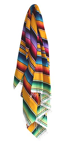 Del Mex Mexican Serape Blanket (X-Large, Yellow) - color: Yellow, size: X-Large