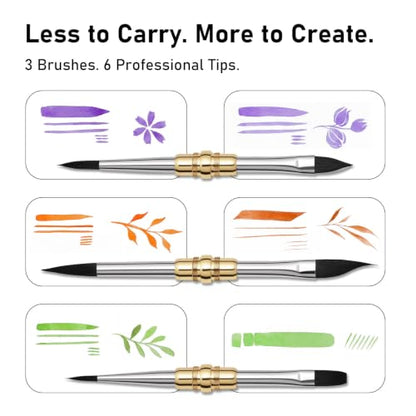 3pcs Dual-Tip Travel Watercolor Brushes Set