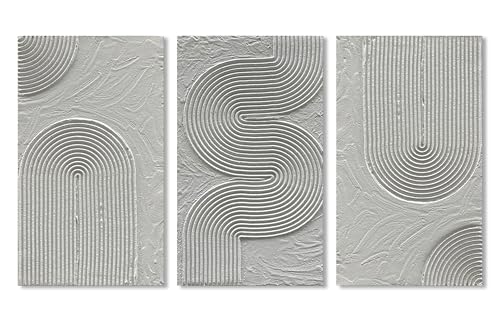 NANKAI Art Hand Painted White Textured Abstract Art Oil Painting Contemporary Minimalist Art Home Wall Fecoration Painting 28x16 inches x 3 - color: Nkhb130