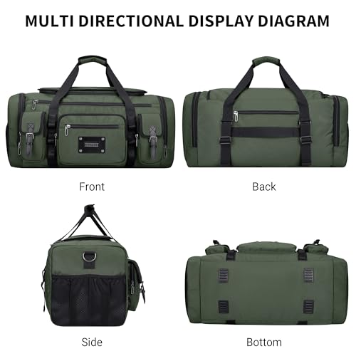 WITZMAN Duffle Bag for Men Large 55L Travel Duffel with Shoe Compartment | Water-resistant Nylon, Dry-wet Pocket, Fits 16" Laptop, Convertible for Gym, Weekender, Sports, Overnight, B717 Army Green - color: Army Green