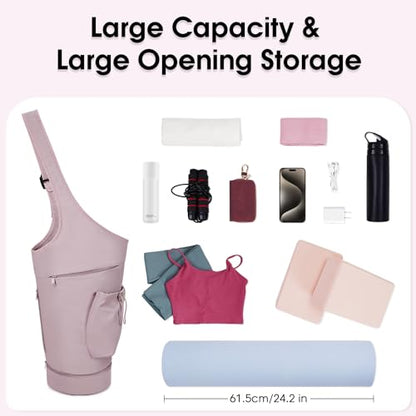 sportsnew Yoga Mat Bag, Large Opening Long Tote Yoga Mat Carrier Holder Bag with Waterproof Wet Pocket and Drawstring Water Bottle Pocket, Adjustable Shoulder Strap Storage Bag, patent pending - color: Pink