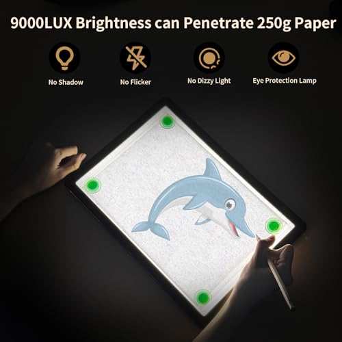 YINGWOND 9000LUX A4 Rechargeable Tracing Light Box with Padded Case,Wireless Diamond Art Light Board,Side Physical Buttons and Magnetic Portable Light Pad for Diamond Painting,Drawing,Sketching - style: Rechargeable A4 Black with Bag